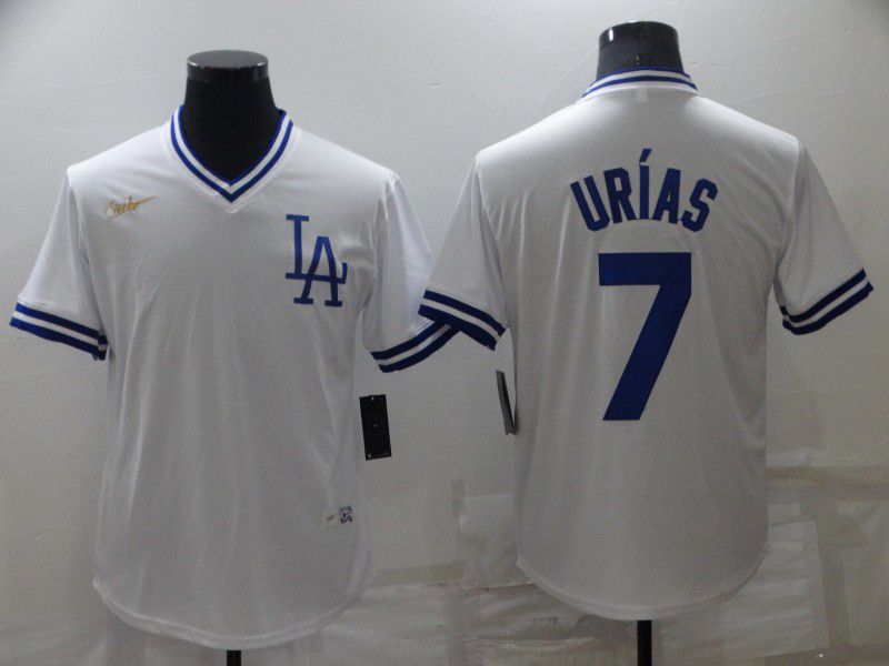 Men Los Angeles Dodgers 7 Urias White Throwback Nike Game 2022 MLB Jersey